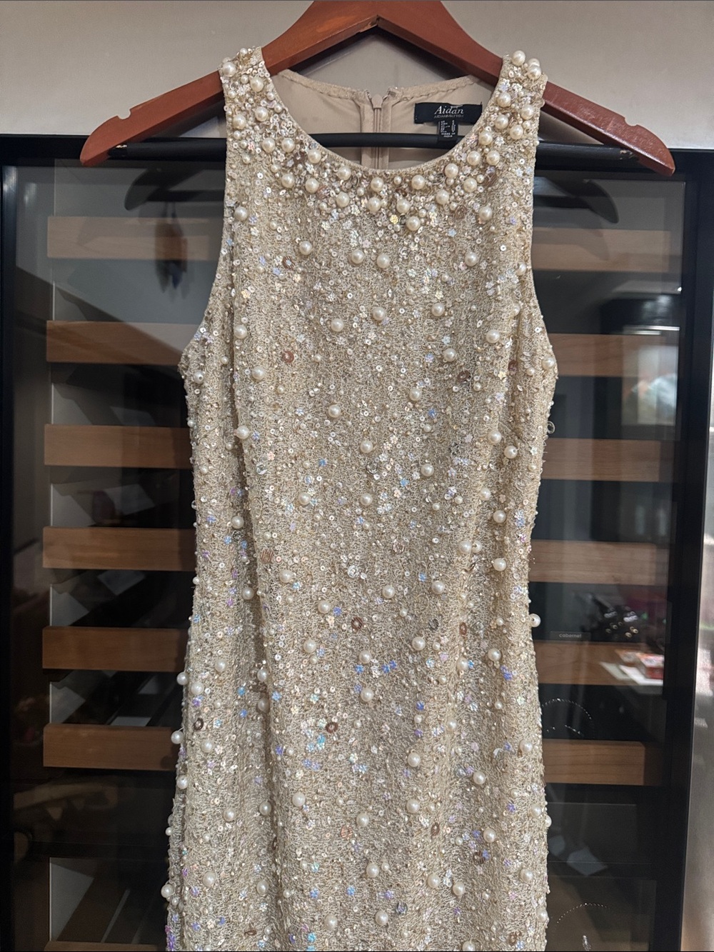 Aidan by Aidan Mattox Champagne Pearl Sequin Cocktail Dress Size 2 - Picture 5 of 8
